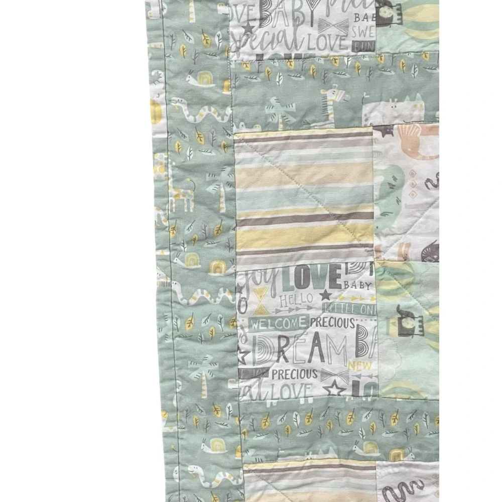 Vintage Baby Quilt 30x40 Safari Jungle‎ Animals Sage Green Nursery Blanket